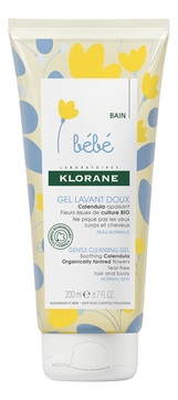 Klorane Гель Bebe Gel Lavant Doux Calendula Мягкий Пенящийся для Волос и Тела с Физио Календулином, 200 мл mustela gel lavant doux