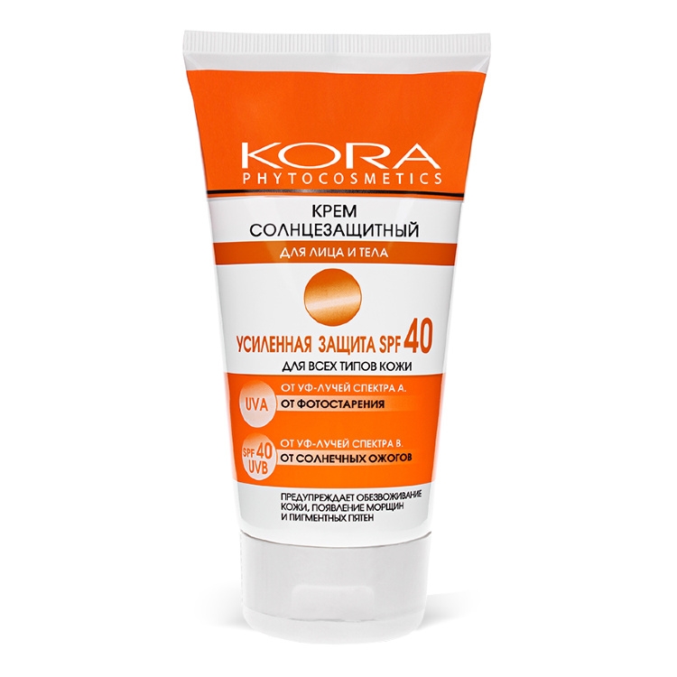 Кора Крем Sunscreen Cream for Face and Body Солнцезащитный для Лица и Тела Spf 40, 150 мл