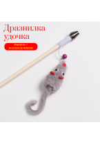 Дразнилка - Удочка "Мышка" с колокольчиком на деревянной палочке, 1 шт